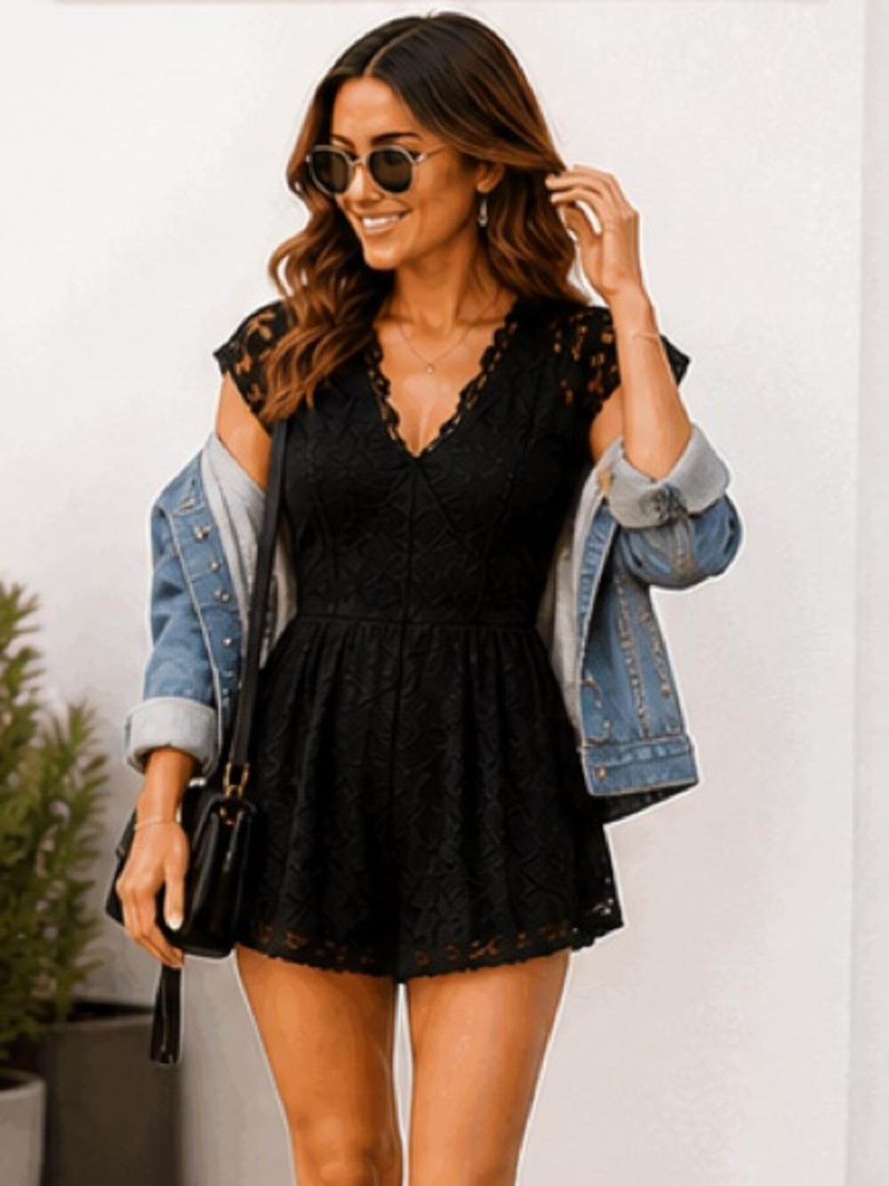 Forever 21 Black Lace Romper V Neck Keyhole Back Festival Party Small - Picture 3 of 6